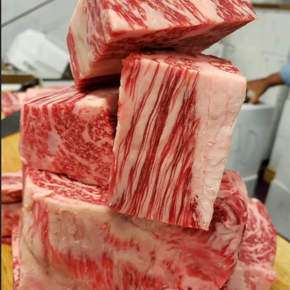 Marbled Japanese A5 Wagyu beef cut into portions