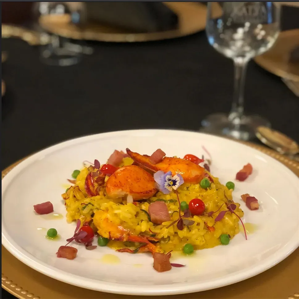 Gourmet plated course at a Katya Vineyards event