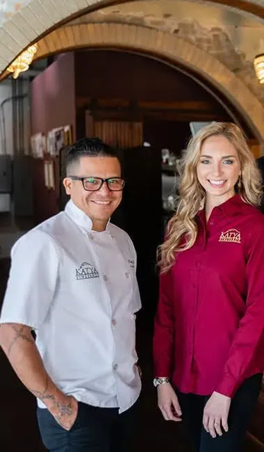 Owners Chef Tony Deras and Katya inside Katya Vineyards